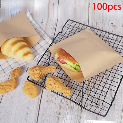 100Pcs Single/Double Opening Grease Resistant Paper Treat Bags Flat Greaseproof Brown For Cookie Snack Sandwich Popcorn