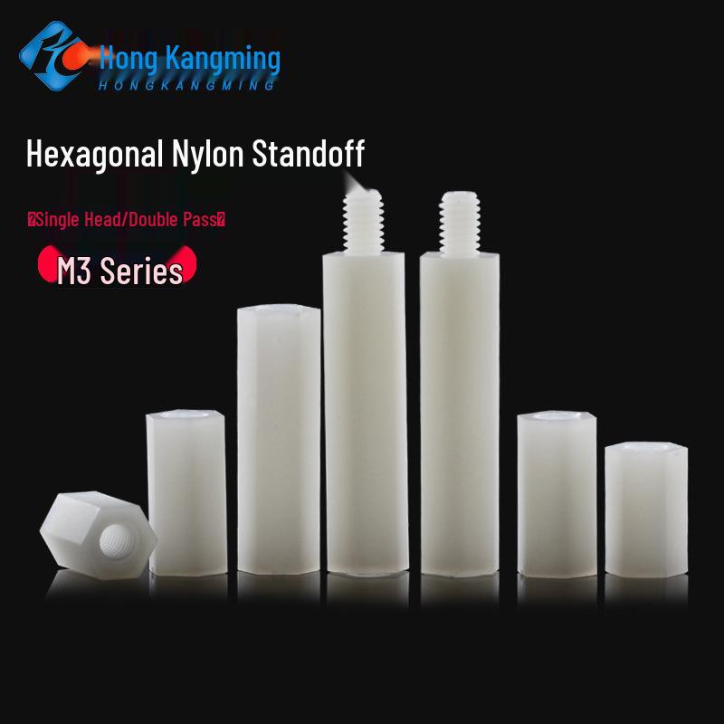 Distanziale Esagonale in Nylon per Schede Elettroniche, Bianco, M2.5-M4, Testa Singola, Passante Doppio, Isolamento in Plastica.
