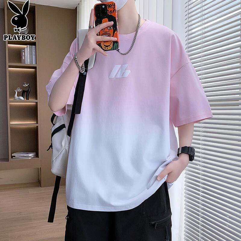 Playboy Men s Gradient Print Short Sleeve T-Shirt 3XL розовый