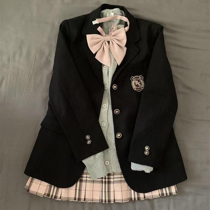 Spring School Women Preppy Blazer Plaid Vintage Y2k Outfits