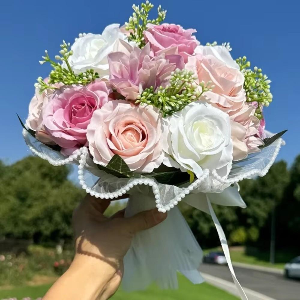 Exquisite Bridal Bouquet Baby's Breath White Rose Bouquet Bride Accessories