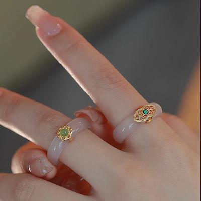 Ventfille   Kupfer Chalcedon Hotan Jade Ring Für Frau Vintage Türkis Schmuck Zubehör Mädchen Dropshipping