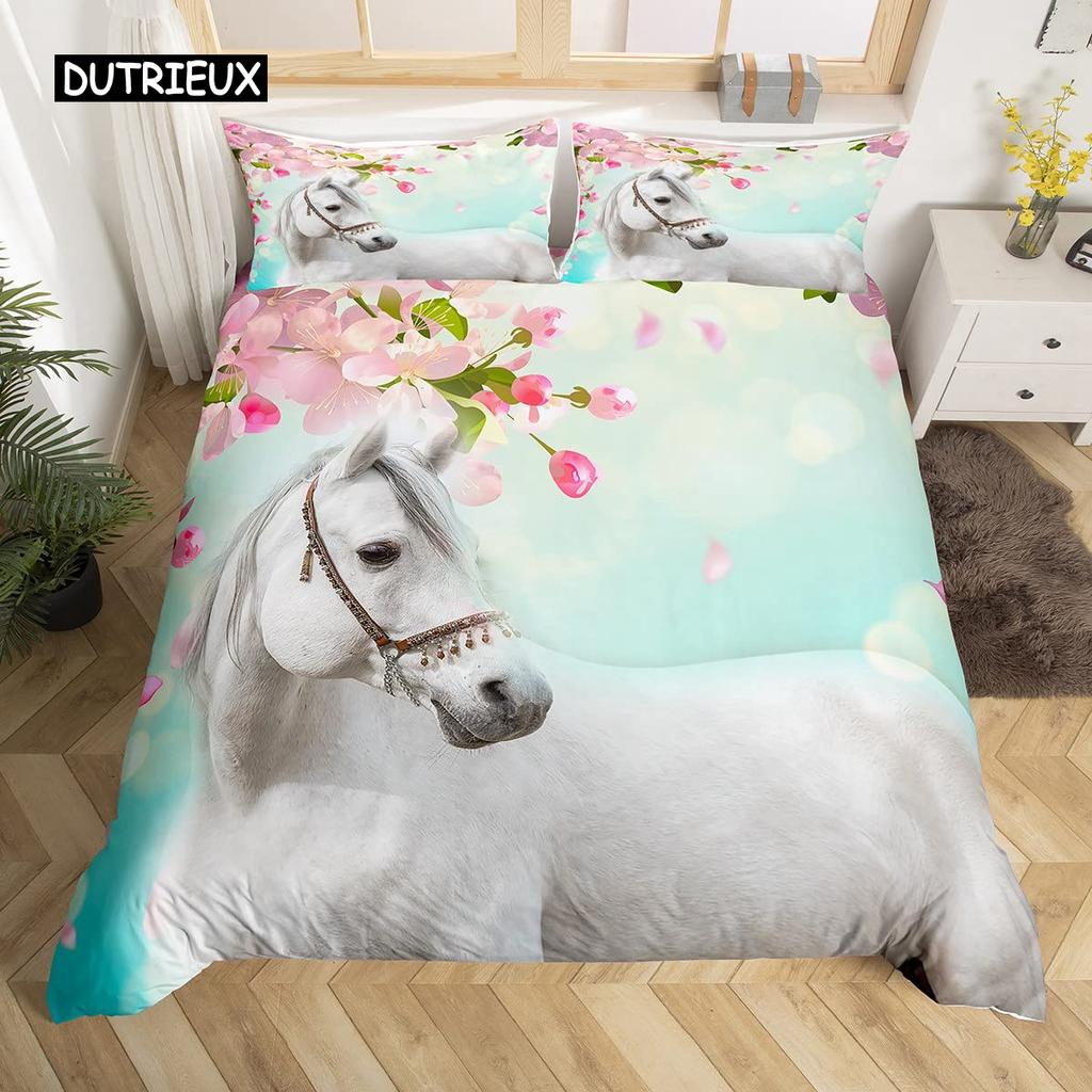 Conjunto de Capa de Edredom Flor de Cerejeira King Estilo Japonês Tema Romântico Rosa Conjunto de Capa de Edredom Estampada Floral Botânica