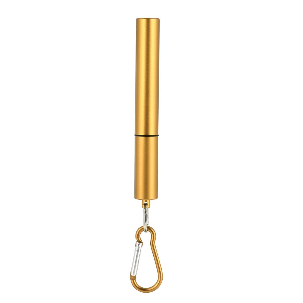 Retractable Stainless Steel Reusable Straw Kit(Gold Aluminum Case  Straw + Brush   Carabiner )