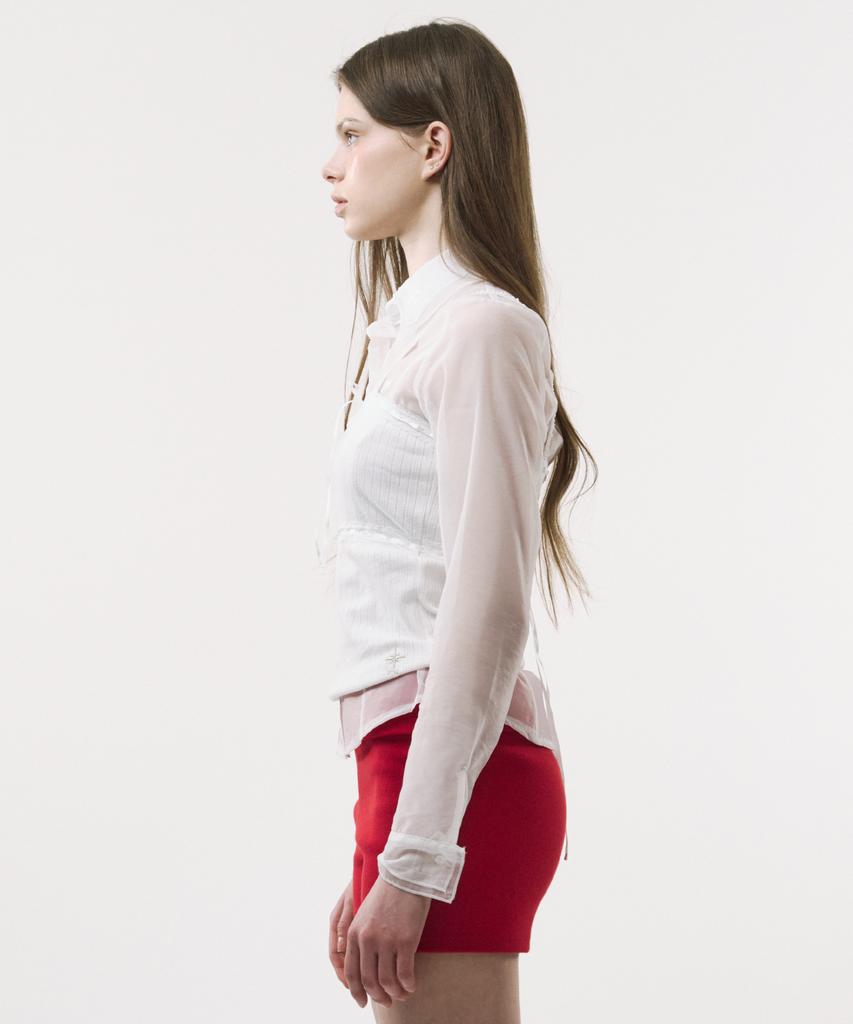 Podeowedeo Sheer Layered Shirt (White)