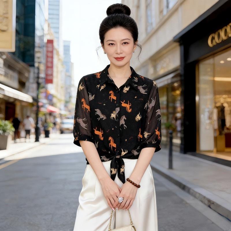 

Summer Casual Printed T-Shirt for Middle-Aged Women - Breathable Short Sleeve Top 5XL (140-150 lbs)