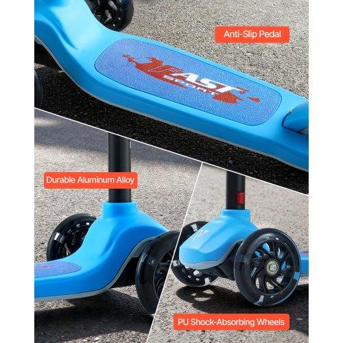 VEVOR Kick Scooter for Kids Ages 3+, 3-Wheel Toddler Scooter with Light-Up Wheels, Adjustable Height Handlebar, Wide Anti-Slip Deck