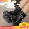 Women's Spring 2025 Black Thick-Soled Martin Boots: Height-Increasing, Versatile, Trendy British Style Ankle Motorcycle Boots
