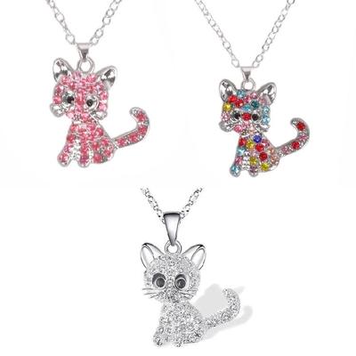 Collana Ciondolo Gatti Accattivante Collana Ciondolo Gatti Adornata di Strass alla Moda Gioielli per l'Uso Quotidiano