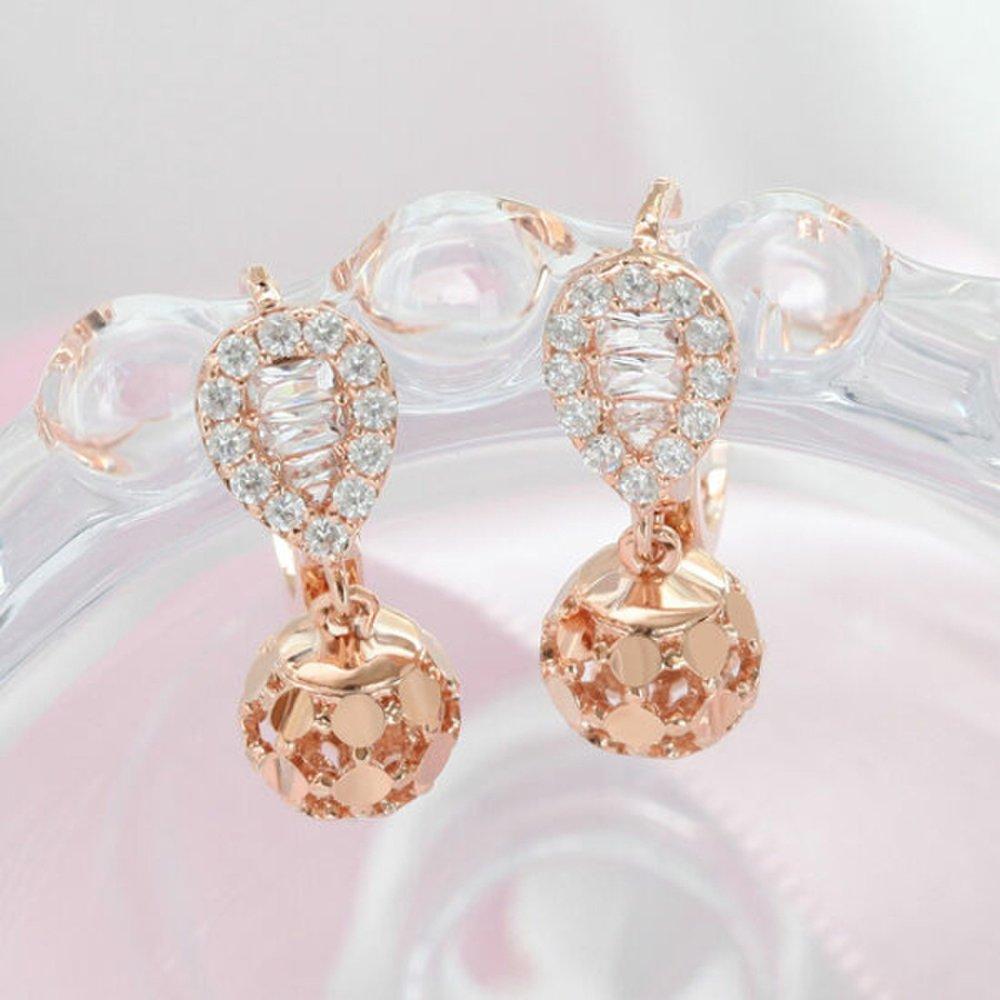 [] 14K Gold Needle Benny Ball Drop Rose Gold One-Touch Ring Earrings