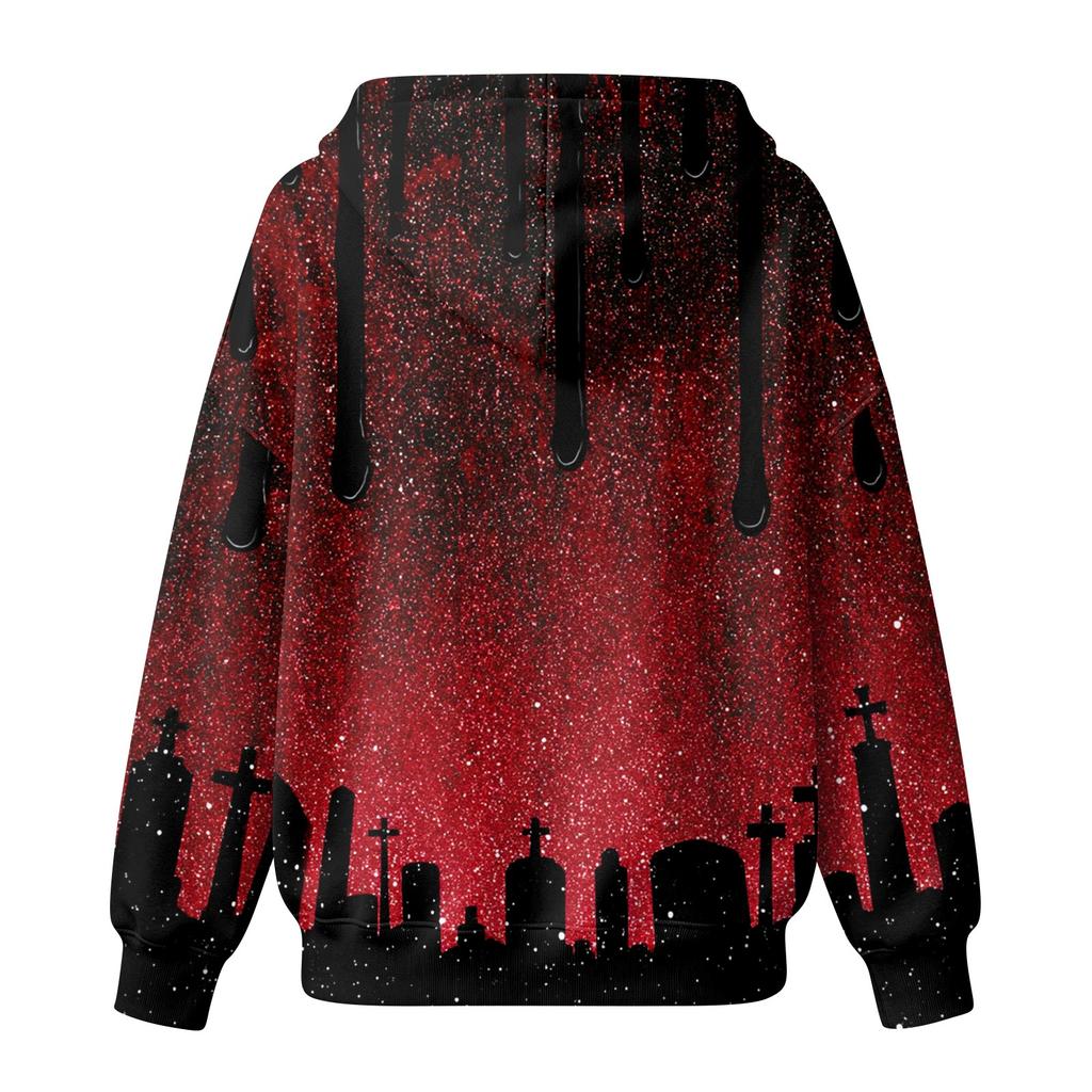 Damen Halloween Print Pullover Hoodie mit und Taschen Lässiges Langarm Top