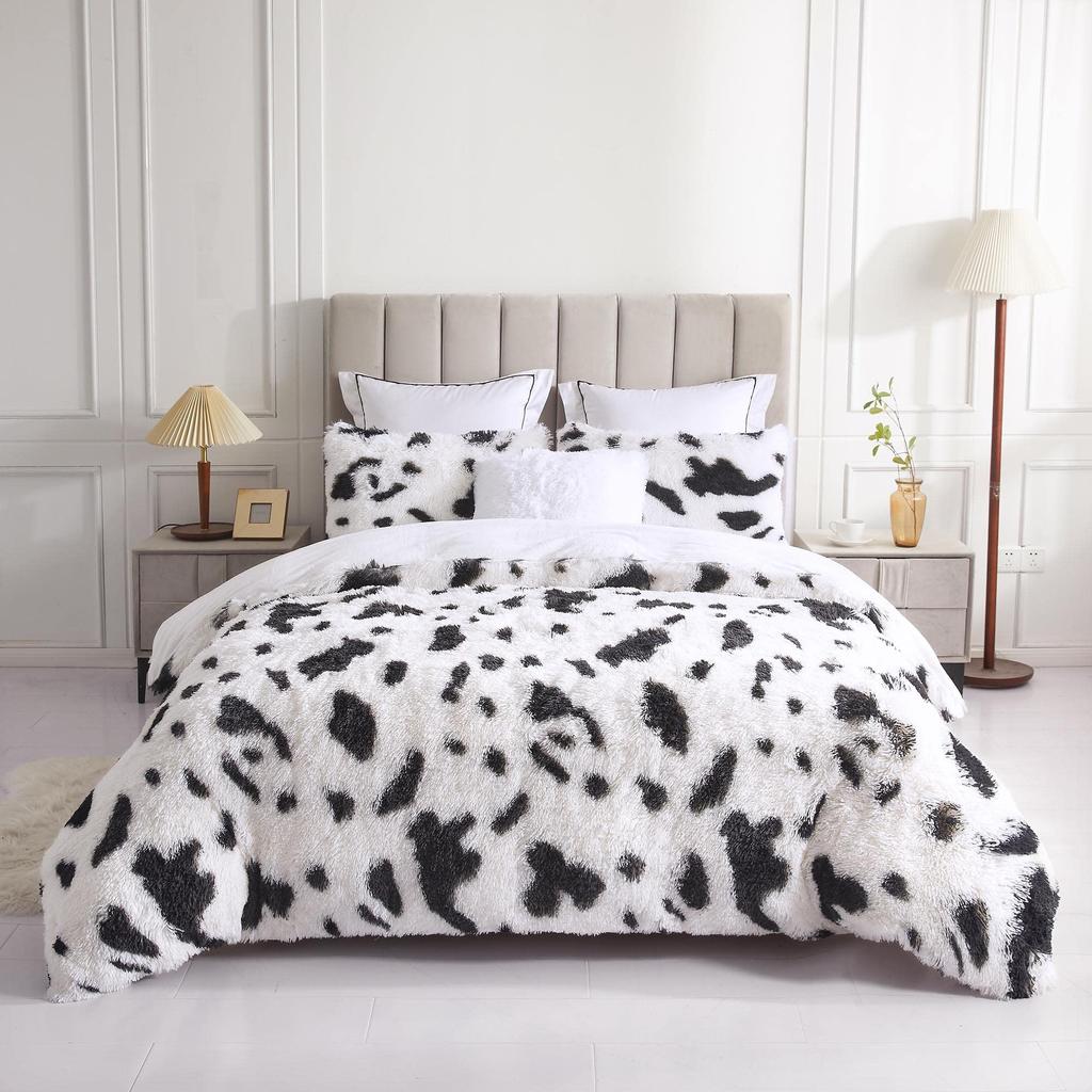 Cow Print Duvet Cover Twin Size, 3 Pieces Cow Bedding Set with 2 Pillowcases, Black and White Comforter Cover Bedroom Decor