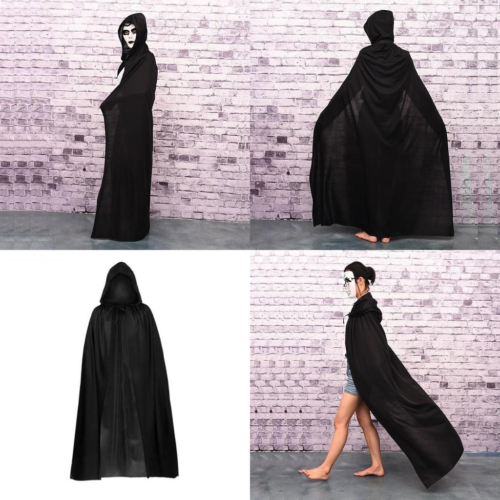 Halloween Umhang Cosplay Sensenmann Vampir Hexe Zauberer Robe Party Erwachsene Kinder Schwarzer Kapuzenumhang