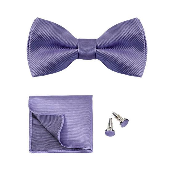 1 Set Men Bow Tie Kit Solid Color Bow Tie Kerchief Cufflinks Set Weddings Business Events Outfit Accessories
