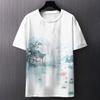 Summer Round Neck 3D Chinese Ink Landscape Print Top Fashionable Casual Short Sleeved Men's T-shirts