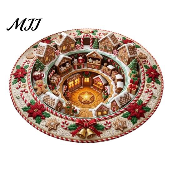 Tappeto Illusione Ottica Natale Tappeto Rotondo 3D, Area Babbo Natale 39 Tappetino per Riunioni Festive Polsterato-Come per Soggiorno Camera da Letto Decorazione Casa