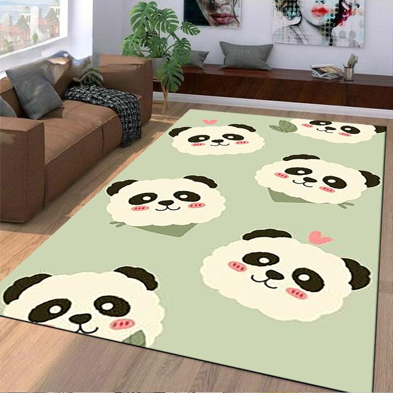 Cute Cartoon Panda Pattern Carpet for Kids Room Home Decor Green Suitable for Use As an Anti-slip for Living Room Bedroom Sofas