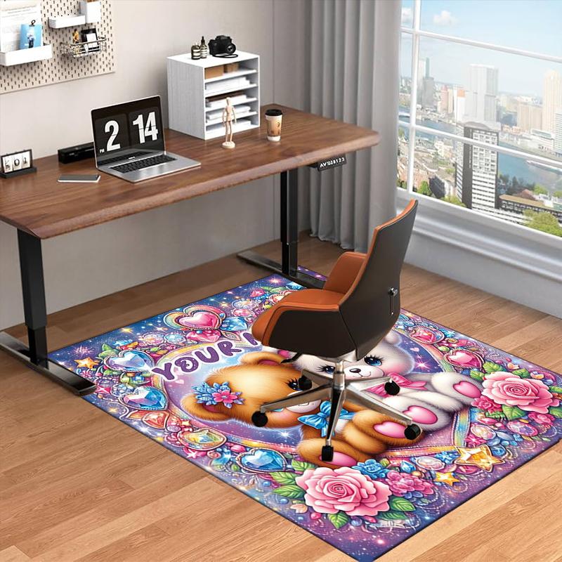 1PC Custom Name "Colorful Bears Hearts" Theme Floor Mat Ideal for Living Room, Game Rooms, Office, Bedroom,Floor Mat Playful Design