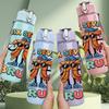 1PC Retro Hip Hop Bear Text Print 750ml Color Plastic Sports Water Bottle Leakproof Flip Straw Lid Suitable for Sports Office Home Use