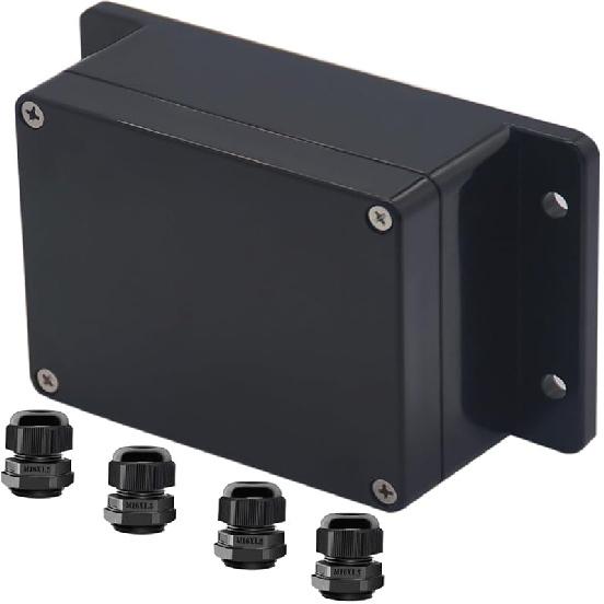 Project Box ABS Black Electrical Boxes IP65 Outdoor Waterproof Box Electronic Junction Box Fixed Ear Power Enclosure with Cable Glands for DIY