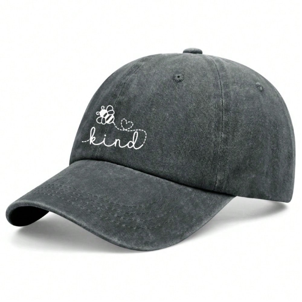 [Cute Bee Baseball Cap] Inspirational  Kind  Letter Print Polyester Adjustable Breathable Casual Outdoor Sports Dad Hat For Women Men