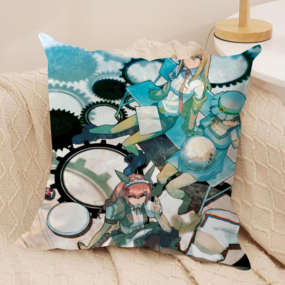 Ssteins Gate Anime Cushion Cover Silky Short Plush Invisible Zipper Dustproof Sofa Pillow Case For Home Decor