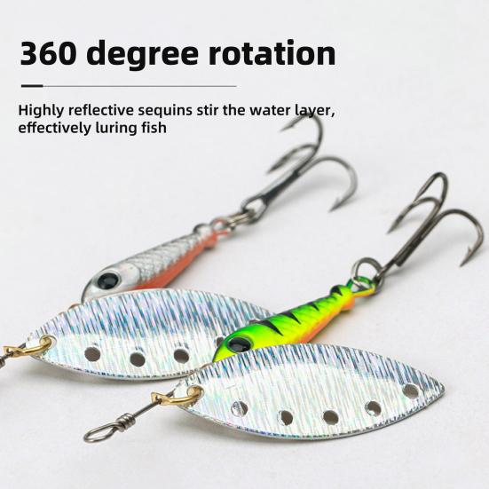 5Pcs 5.7CM/9G Fishing Lure with Spinner Blade Hook Long Casting Metal Rotating Sequin Spoon Spinnerbait Bass Pike Walleye Fishing Accessories
