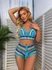 Virkat Bikiniset Flerfärgad Regnbågsrandig Off Shoulder Topp + Trosa Bikini Strandkläder Baddräkt Badkläder Baddräkt Kostym