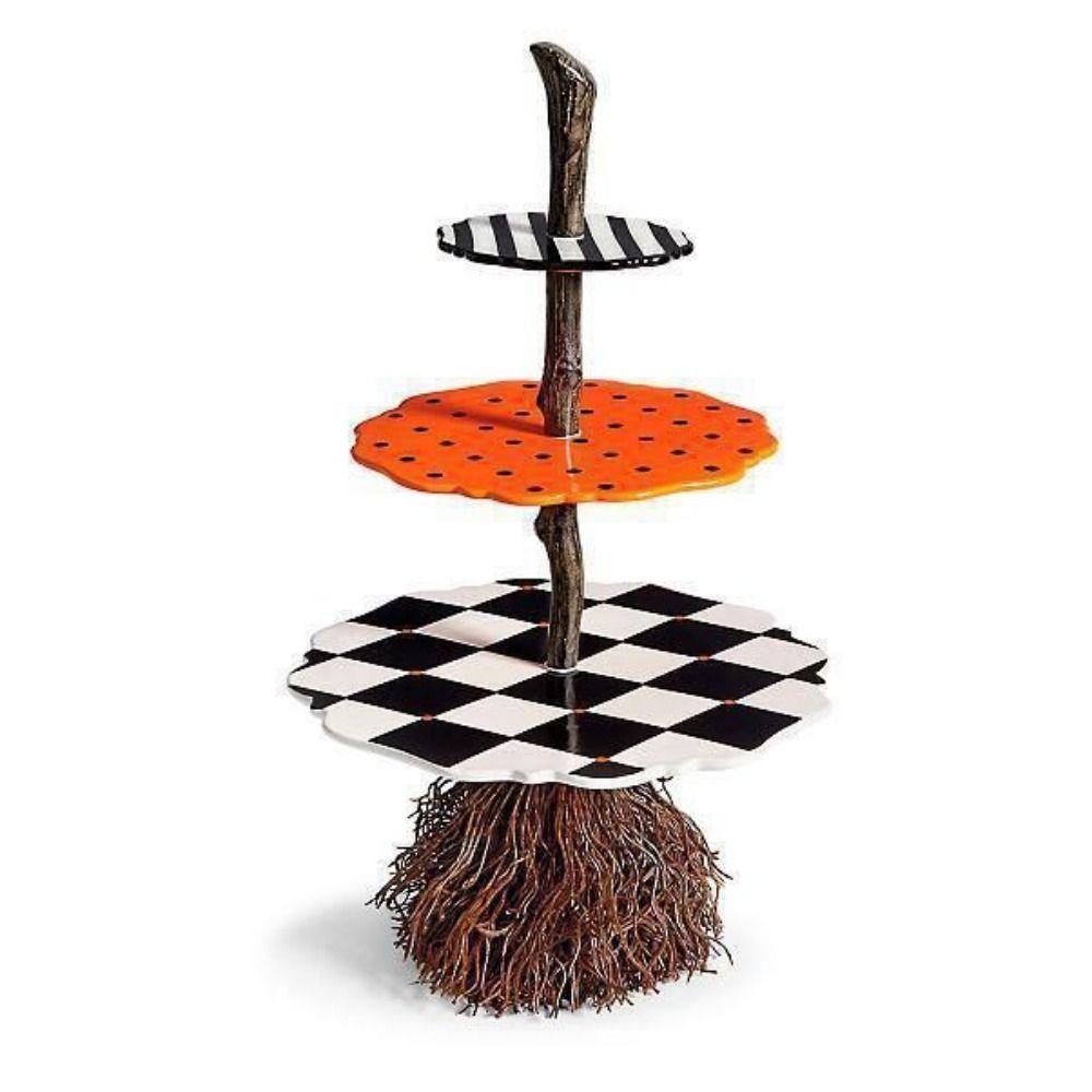 Wooden Table Snack Tray Anti-deformation Witch Broom Table Halloween Wood Cake Stand  Cake Stand