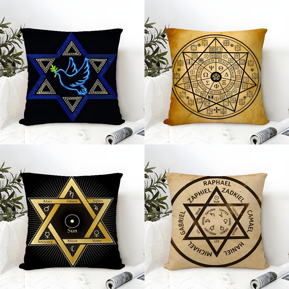Hexagram Religious Floral Decoration Linen Cushion Covers For Decorative Sofa Home Pillows Case Car Chair Pillows Cases