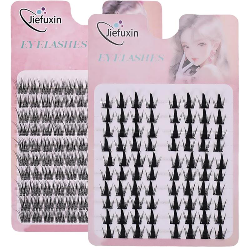 Jiefuxin DIY Lashes Fox Eye Manga False Eyelashes Large Capacity Tapered Thick Segmented Individual Cluster Lash Extensions