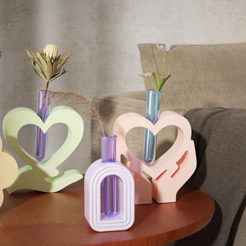 Holding Heart Shaped Hydroponic Vase Silicone Mold DIY Arch Test Tube Flower Vase Concrete Resin Molds Home Office Desktop Decor