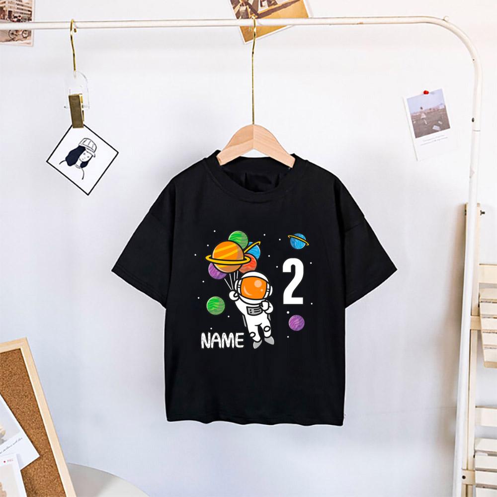 Personalisiertes Astronaut Geburtstagshemd Junge 1-9 Jahre Geburtstags-T-Shirt Custon Name Raketen Shirts Tops Kinder Weltraum Thema Kleidung T-Shirt