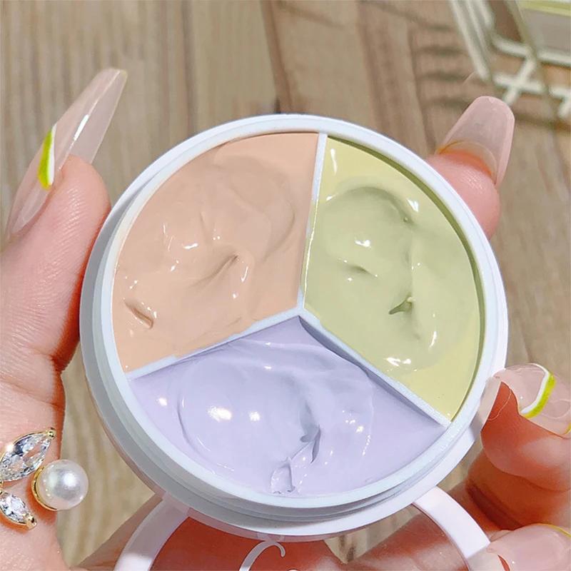 Tondo Tenuta Trucco Tre Colori Correttore Macchie Acne Stampa Riparazione Fondotinta Occhiaie Non Facile A Incollare Polvere Ingrosso