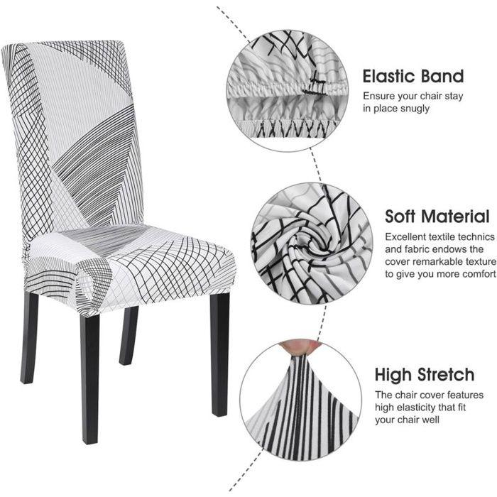 Housse de chaise - AIMOONSA - Imprimées - Lot de 6 - Extensible bi-stretch - Lavable & anti-tâches