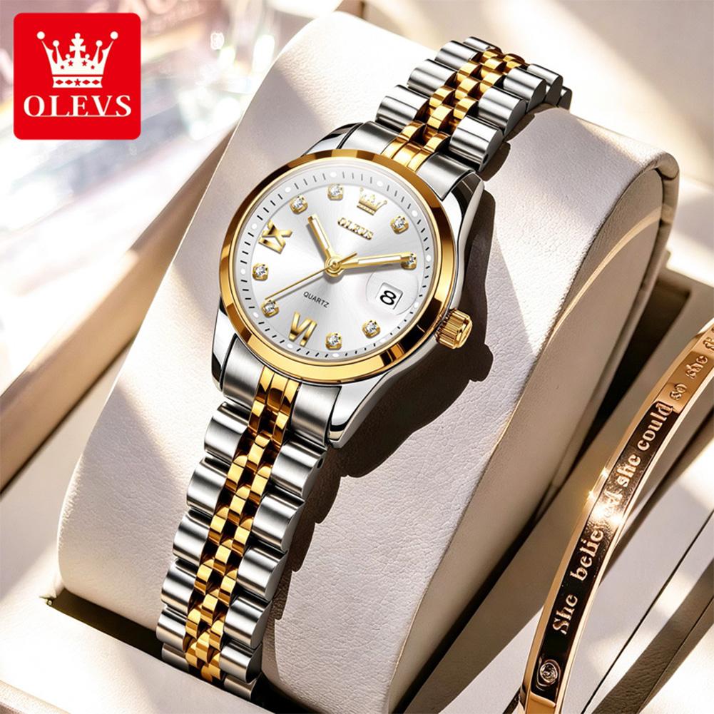 OLEVS Quarzuhren Armband Halsketten Sets für Damen Luxus Top Marke Automatisches Datum Wasserdicht Elegante Damen Kleid Armbanduhr Geschenk