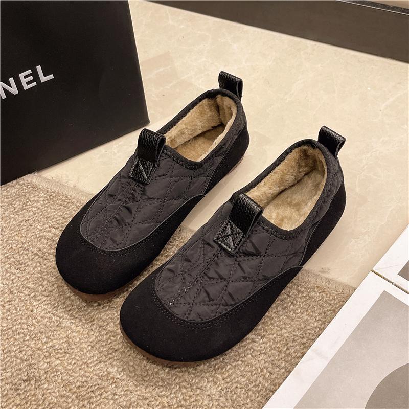 Fashion Women's Fashion Flat Shoes Winter New Round Head Deep Stitching Soft Sole Anti-slip Wear-resistant Cotton Shoes