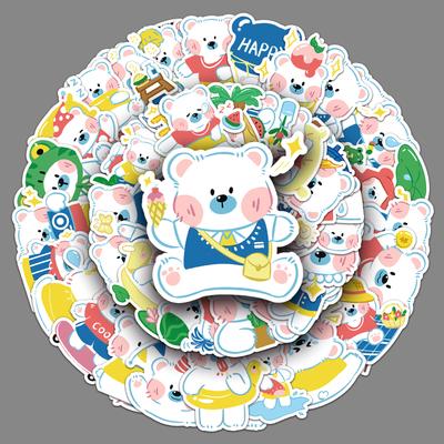 50 Pictures of Little White Bear Doodle Cartoon Cute Children's Gauze Decorative Suitcase Mobile Phone Case Stickers