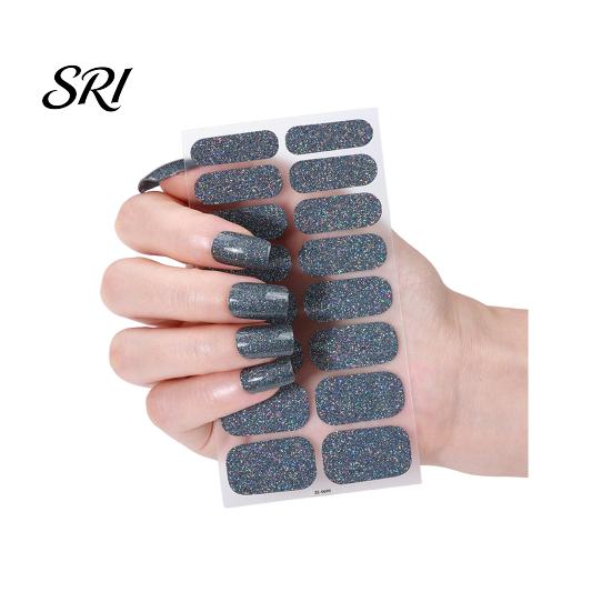 DIY Nail Strip Glitter Polish Strips with File Easy Apply Remove Self Adhesive Women Stickers Full Sticker Home Manicure Art Decoration Wrap Decals