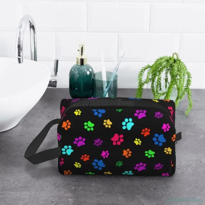 Multicolor Paws Dog Makeup Bag Waterproof Travel Cosmetic Bag Toiletry Pouch Organizer for Women Large Capacity Storage Bags