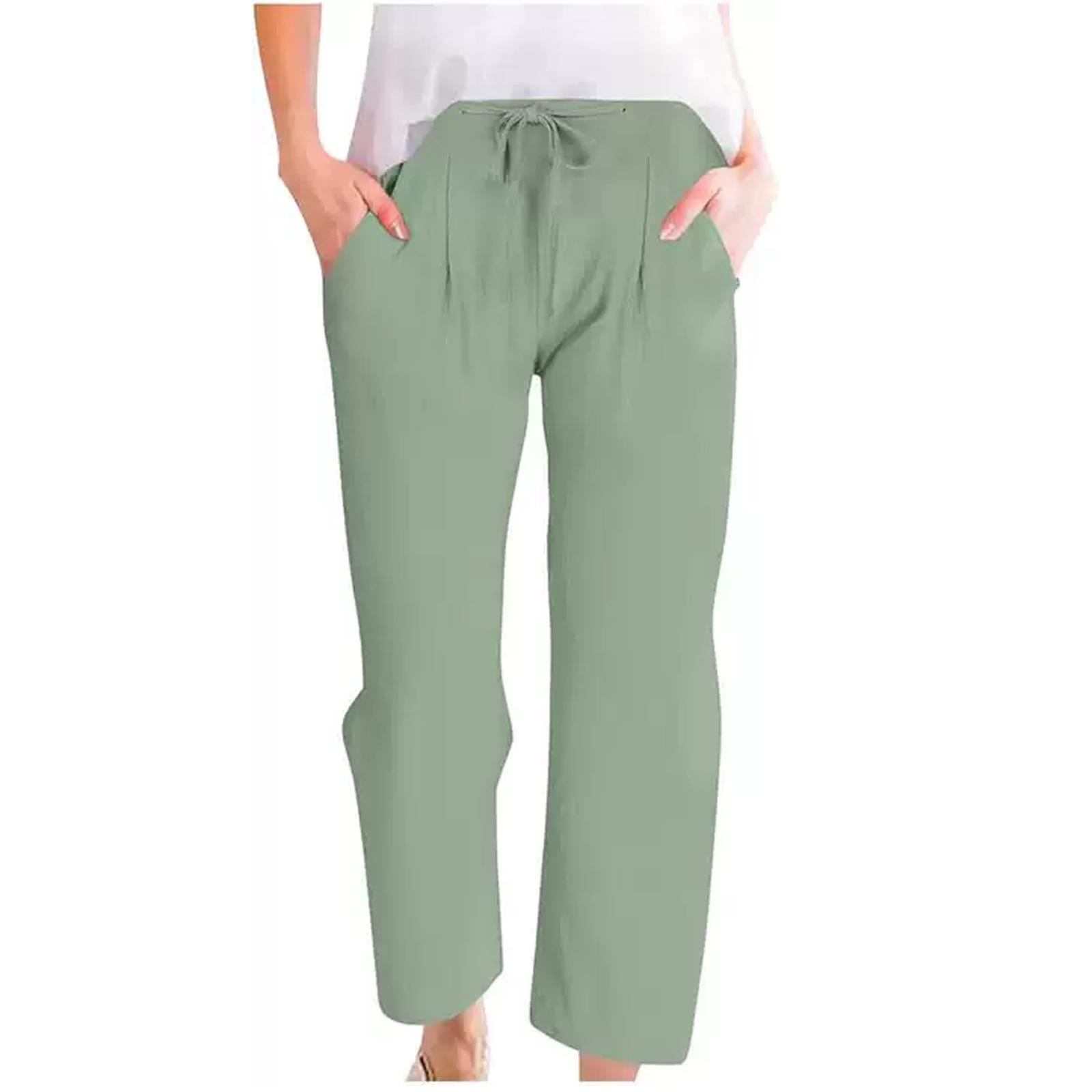 Women s Casual And Fashionable Color Loose Pants With Pocketes M зелёный
