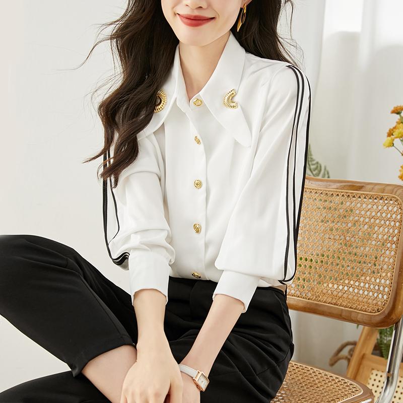 Spring New Turn-down Collar Formal Dress Shirts For Women Single Breasted Blouse