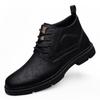 Men's Black Fleece-Lined High-Top Martin Boots - British Style, Plus Size, Autumn/Winter.