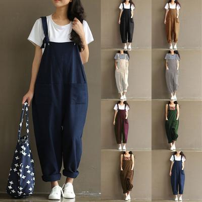 Solid Color Women's Spring Summer Casual Loose Jumpsuit Strap Pants Overalls