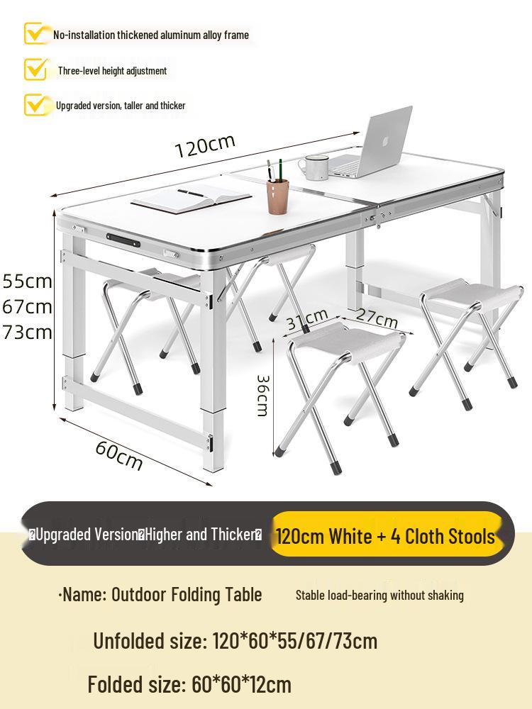 Adjustable Height Aluminum Folding Picnic Table & Chairs Set for Outdoor Camping & BBQ