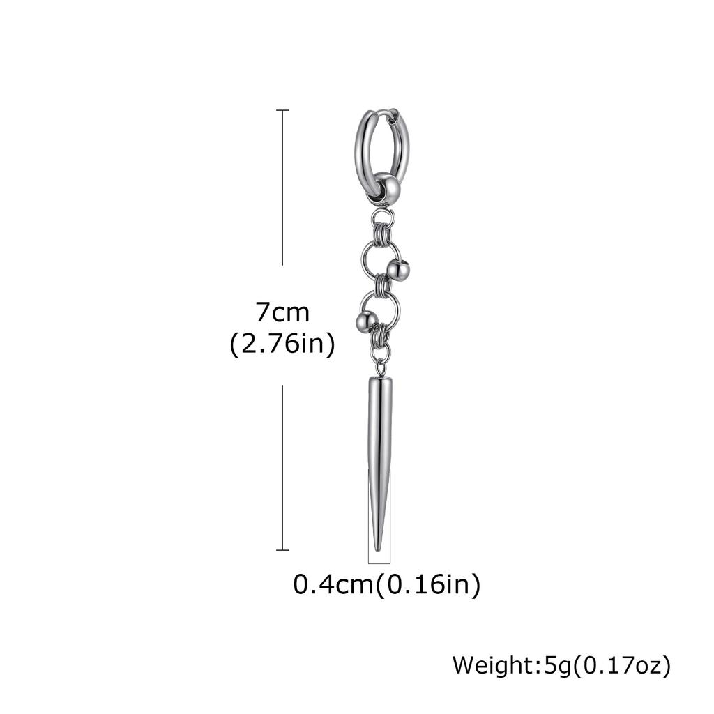 Stainless Steel Punk Gothic Cone Drop Earrings for Men, Fashion Silver Color Long Pendant Earrings, Vintage Hip-hop Jewelry