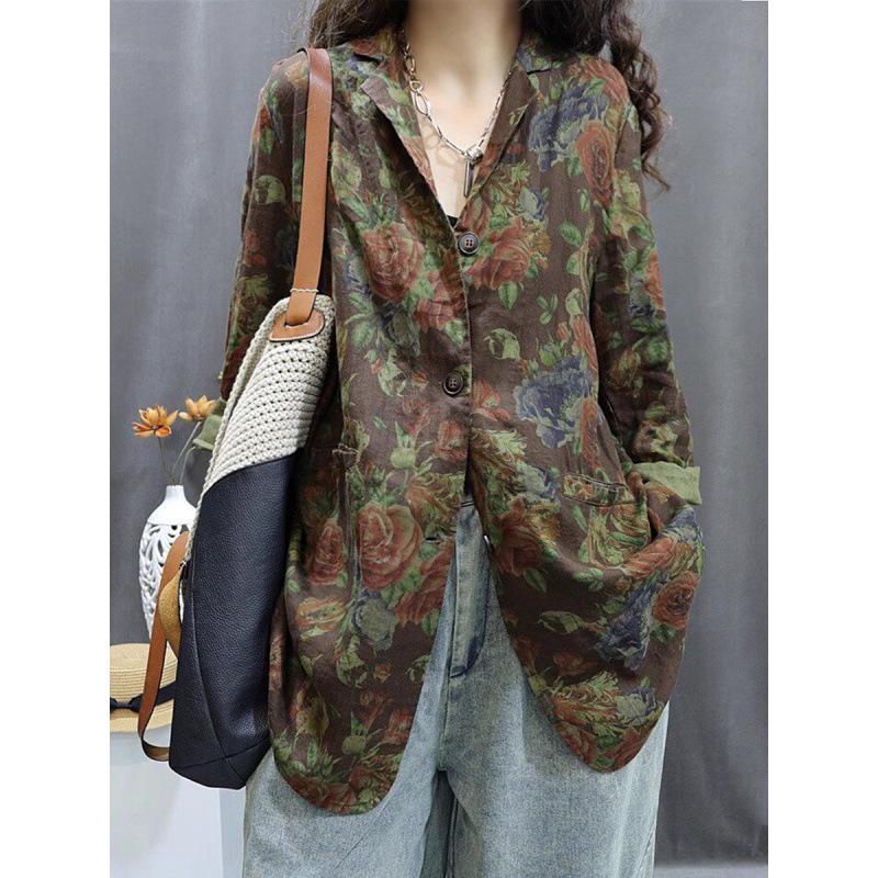 2026 Summer Women s Retro Style Cotton Linen Casual Suit - Printed Loose & Versatile Large