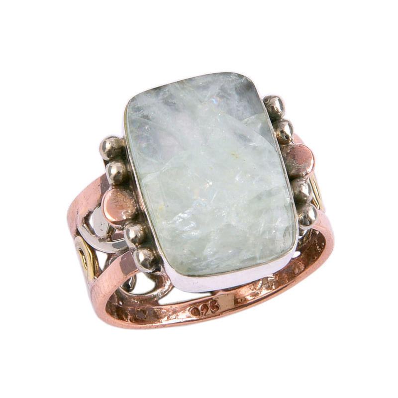 Naturlig Akvamarin Ädelsten Tvåfärgad 925 Sterling Silver Smycke Ring S.7 e7Y15