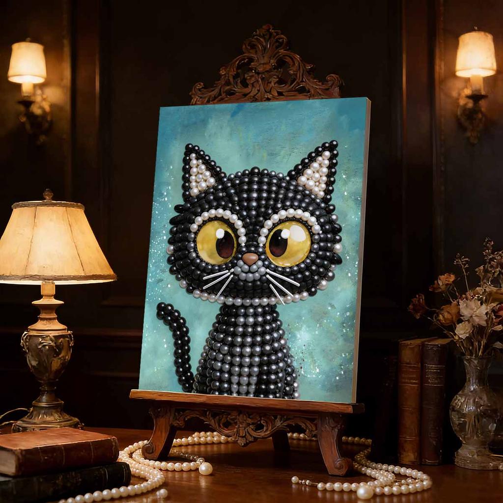 DIY Black Cat Pearl Art Painting for Home Wall Decor Pearl Gem Paintings Picture Arts Craft  for Adults/Beginners Gift Idea Home Decor Without Frame