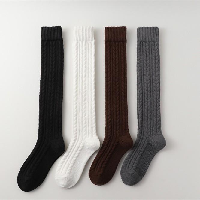 Meias de lã para bebês, meias de panturrilha grossas, supermacias, com fio grosso, padrão de torção, pernas quentes, meias femininas de tubo longo empilháveis